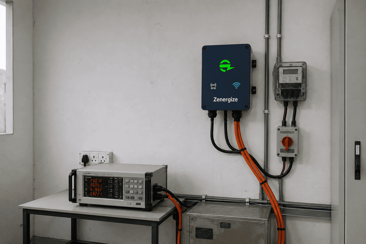 Zenergize inverter undergoing BIS lab testing on a Hioki power meter