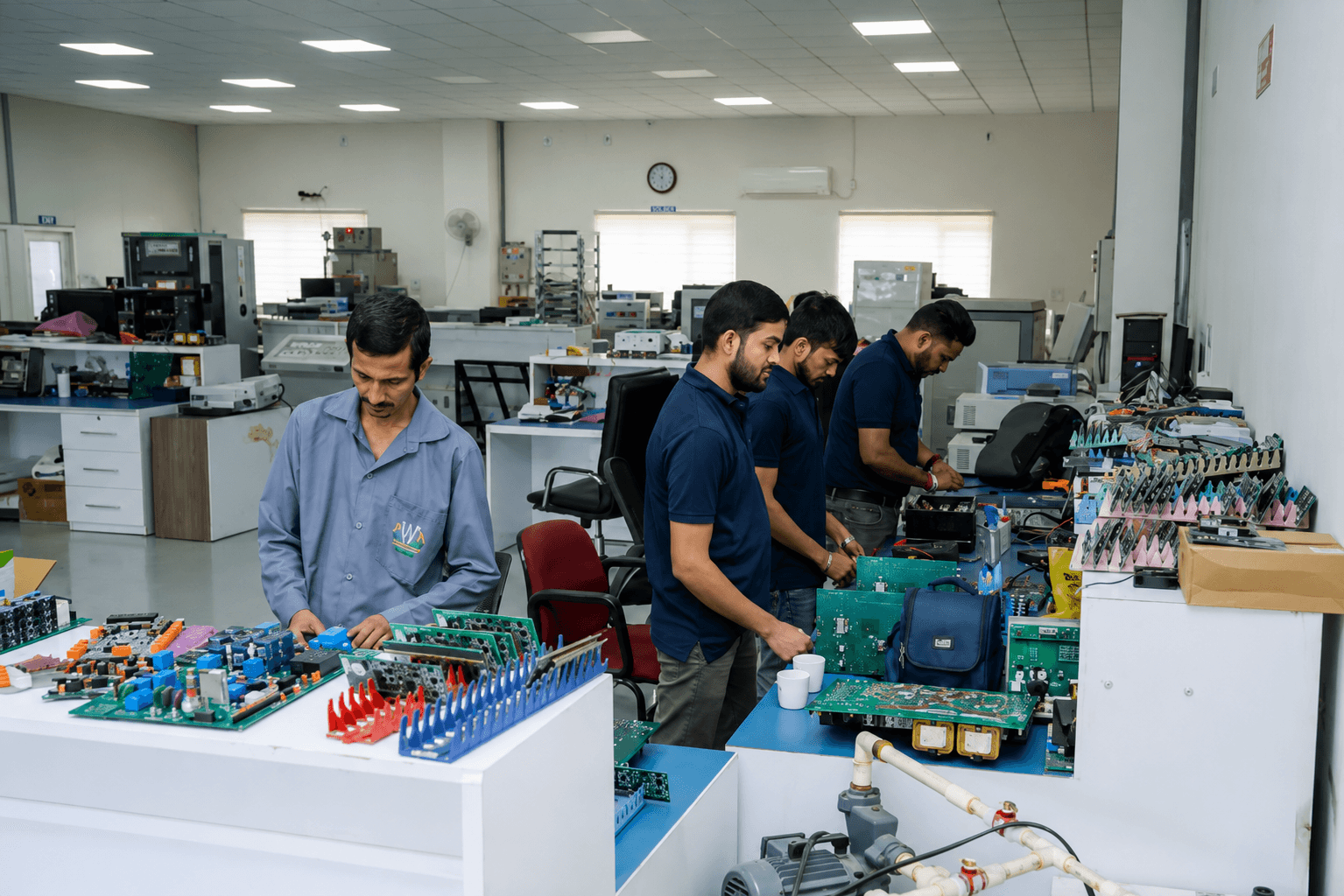 Zenergize engineers assembling PCB boards at the Parwanoo facility