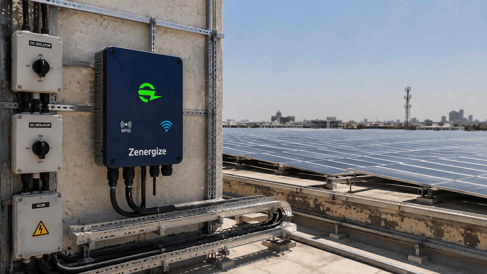 Zenergize SiC inverter unit installed on a rooftop solar site