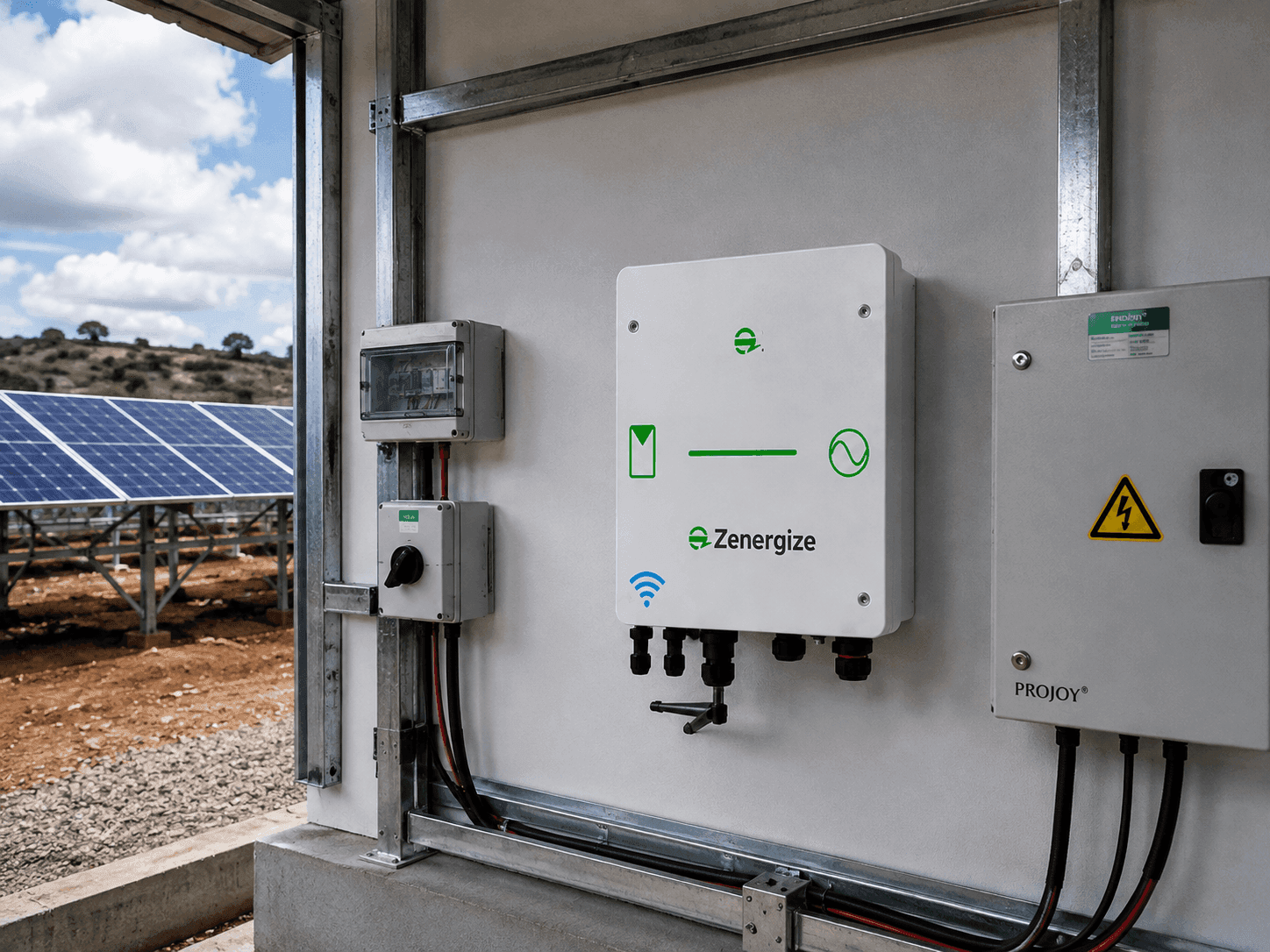 Zenergize inverter unit installed on a rooftop solar site